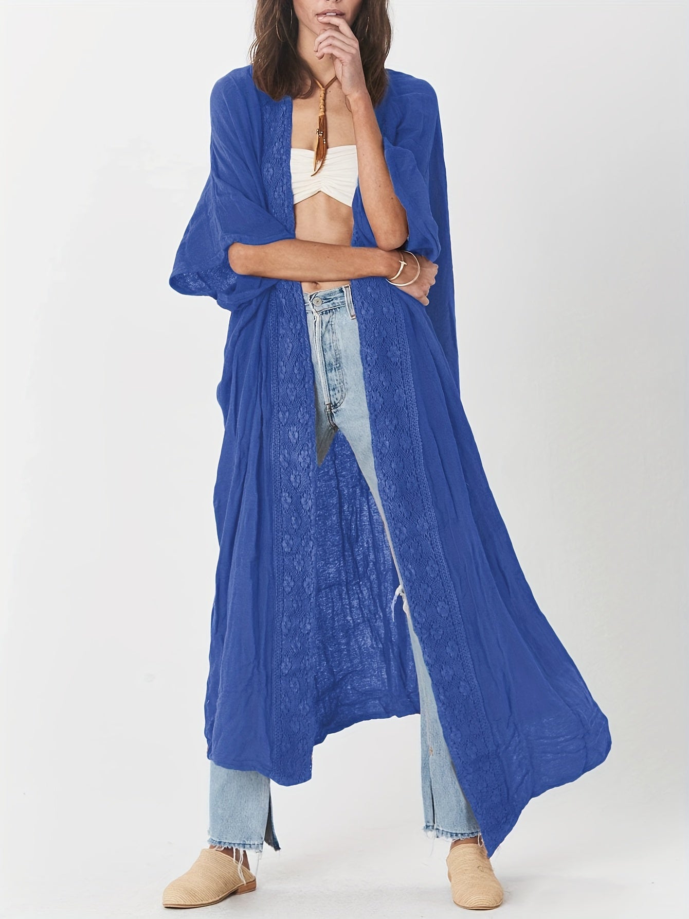 Women's Beach Cover Up Cardigan With Lace Sun Protection