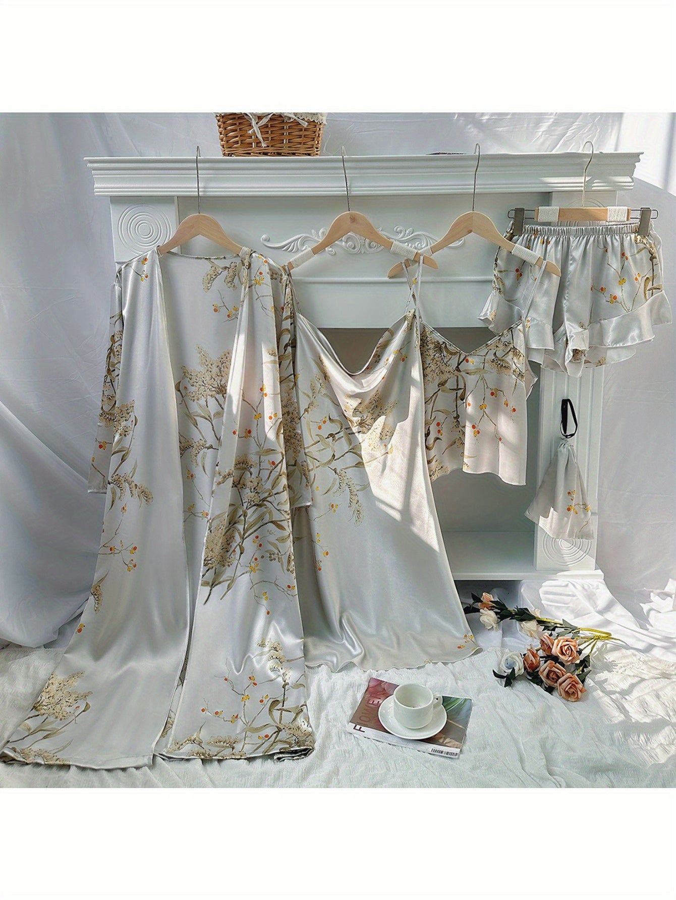 Five Piece Printed Cherry Pajama Set For Women Lightweight Cotton Homewear Comfort