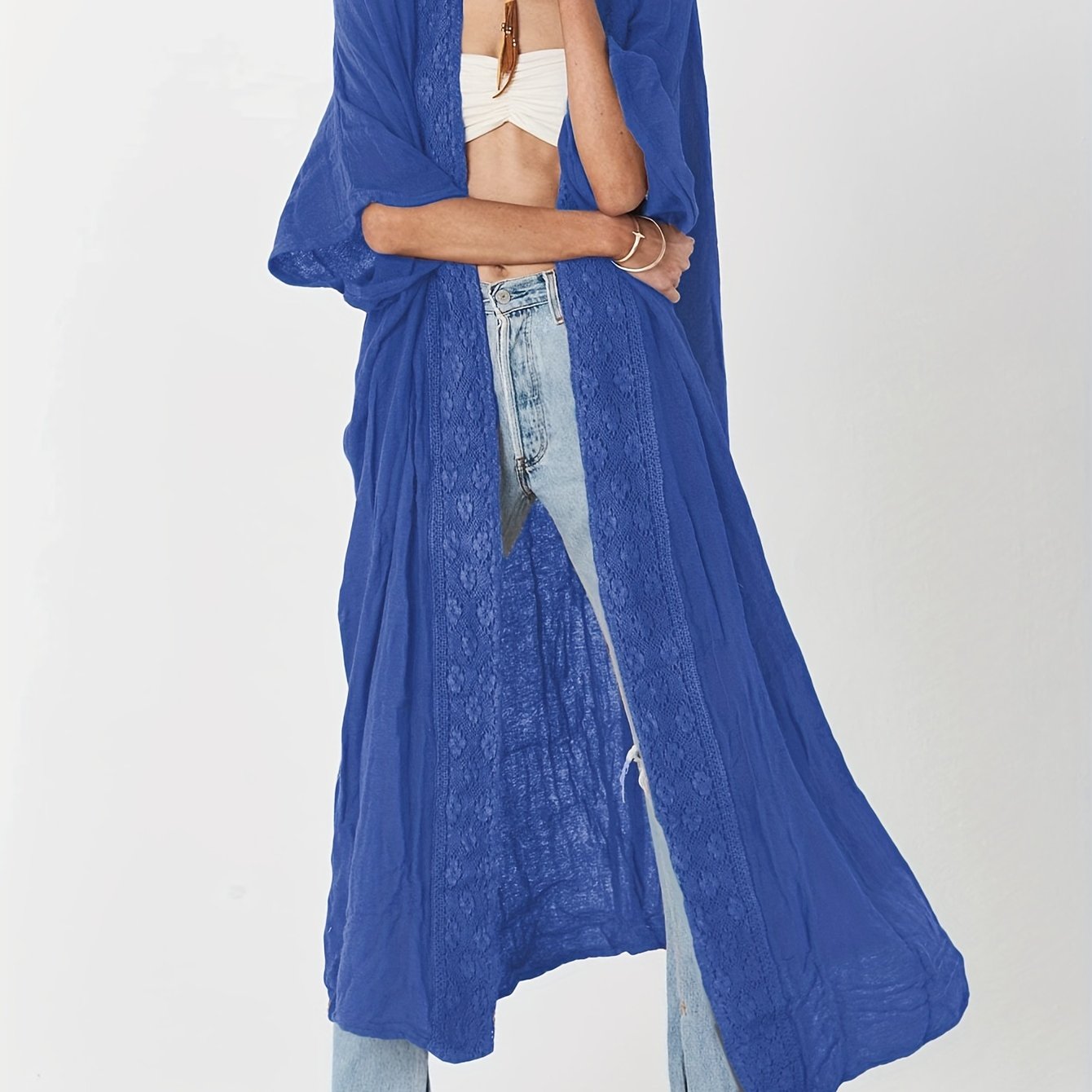 Women's Beach Cover Up Cardigan With Lace Sun Protection
