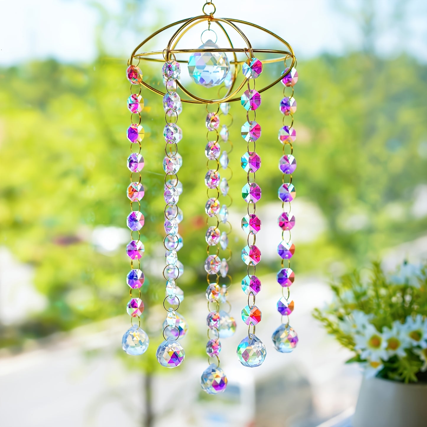 Planet Shape Crystal Ball Prism Wind Chime Indoor Outdoor