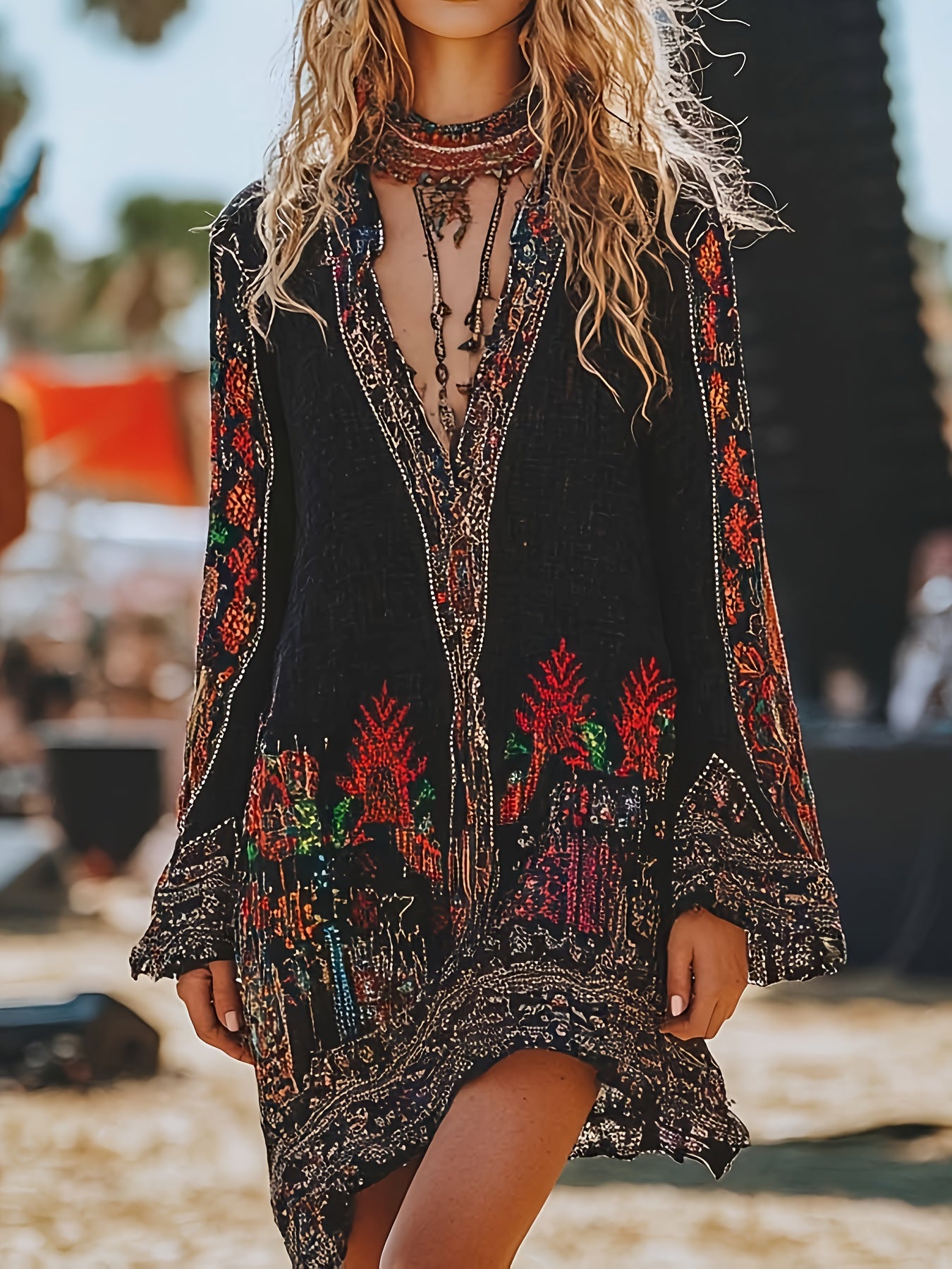 Vintage Western Cowgirl Dress With Floral Print Fringe
