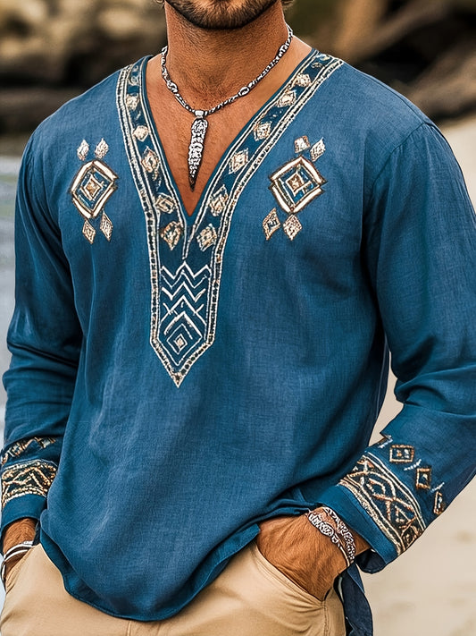 Blossom And Radiate Mens Bohemian Geometric Print Long Sleeve Shirt