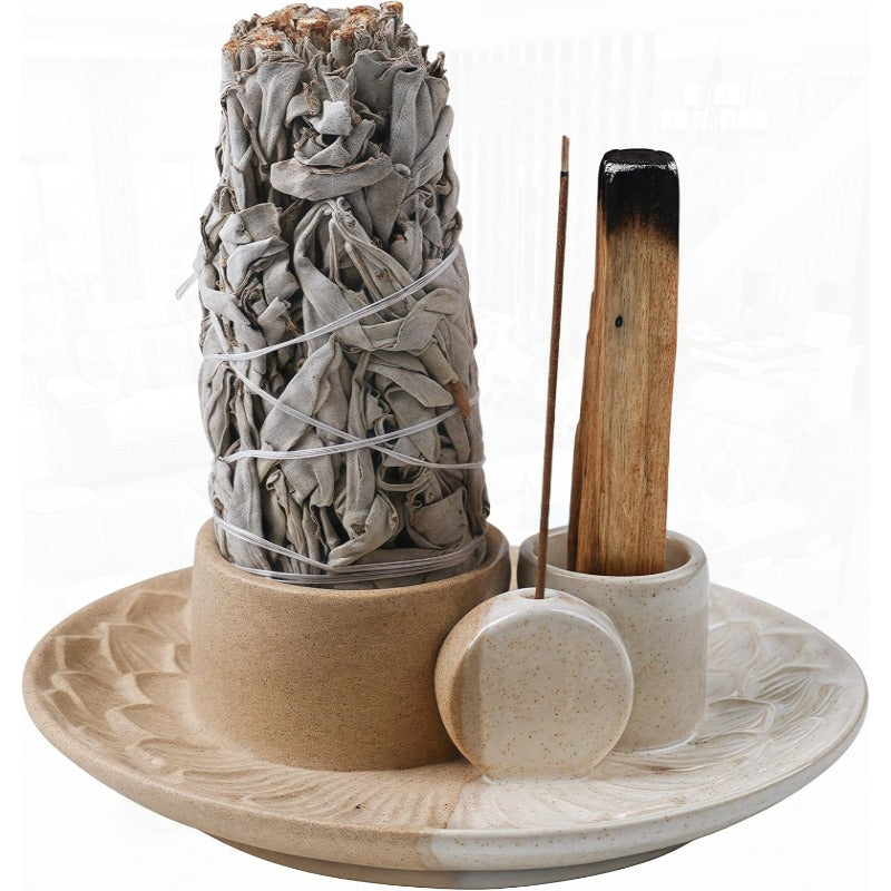 Ceramic 4 In 1 Incense Holder Ash Catcher For Palo Santo