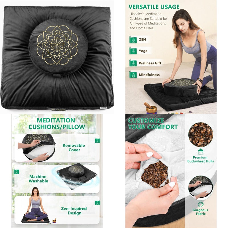 Velvet Meditation Cushion Set Zafu Bolster With Buckwheat