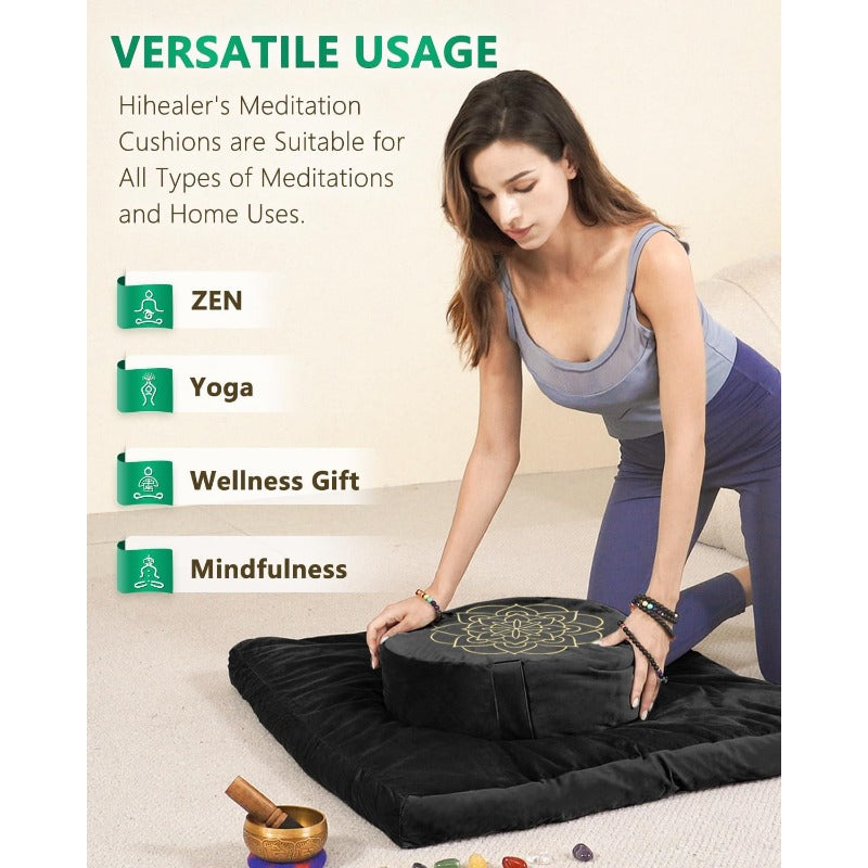 Velvet Meditation Cushion Set Zafu Bolster With Buckwheat