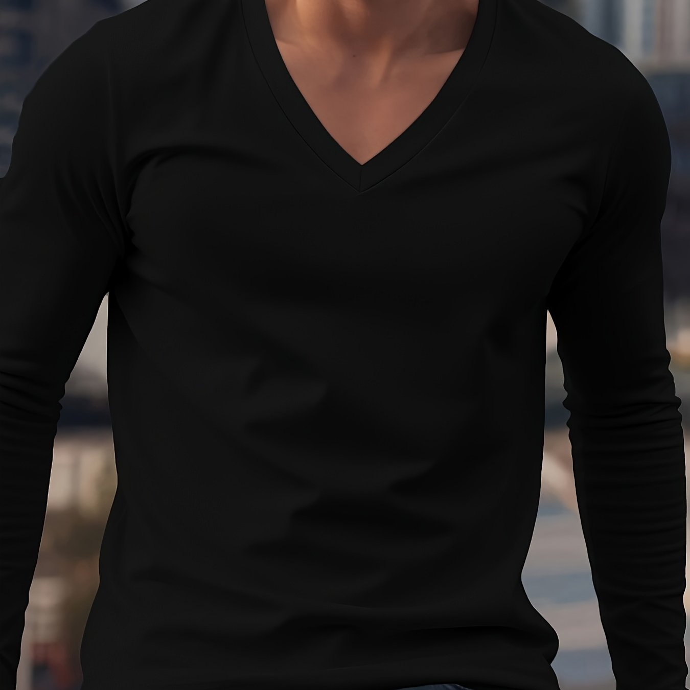 Men's V-Neck Long Sleeve Shirt for Casual Wear