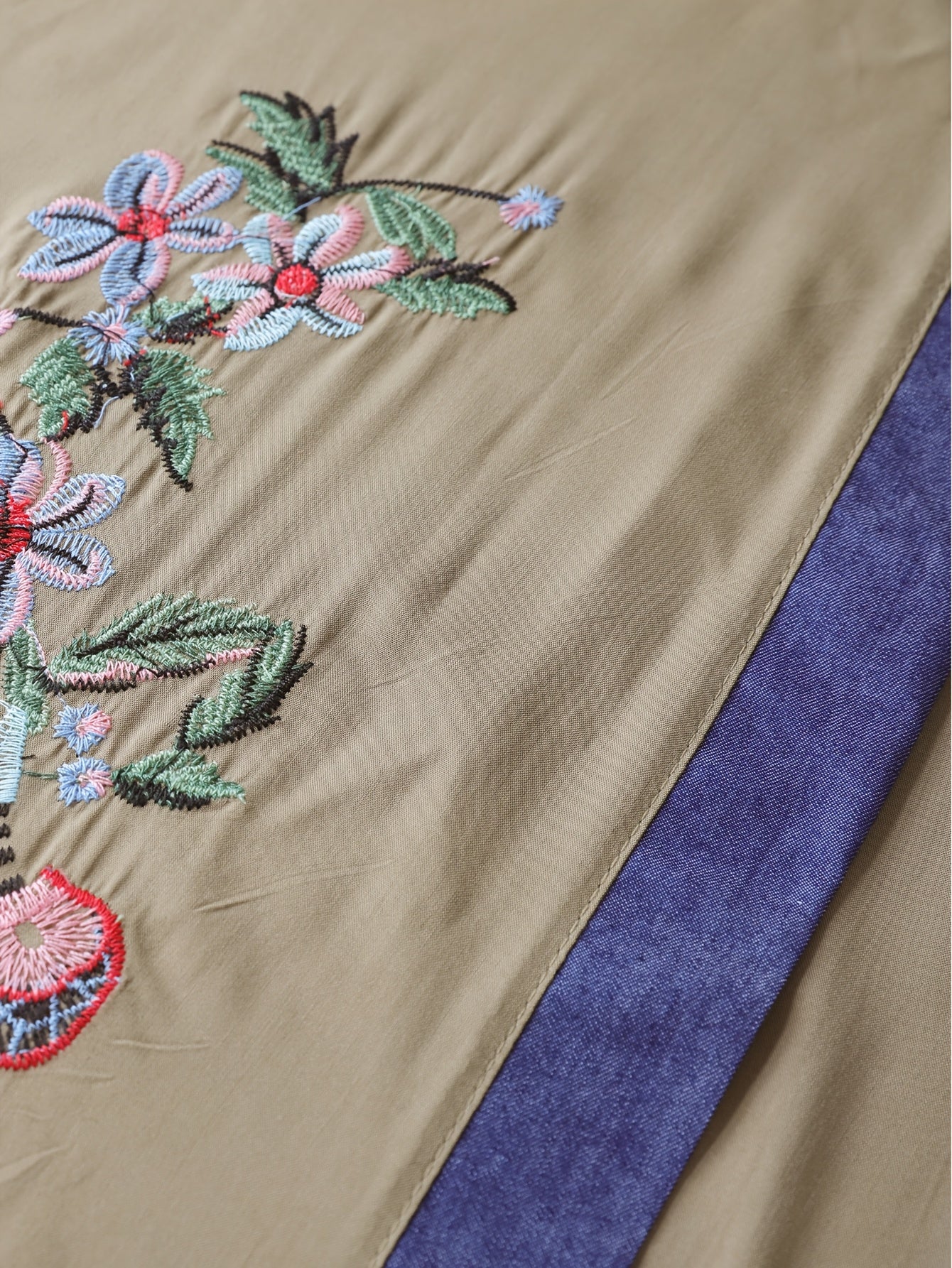 Blossom and Radiate Faux Denim Embroidered Cover Up Kimono