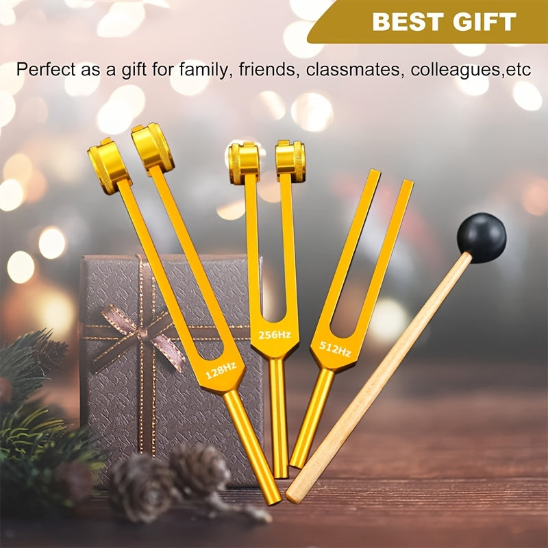 Aluminum Alloy Tuning Fork Set 128Hz 256Hz 512Hz Velvet Bag