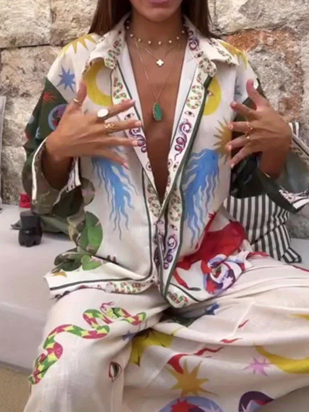 Unique Shirt And Elastic Waist Pants Set