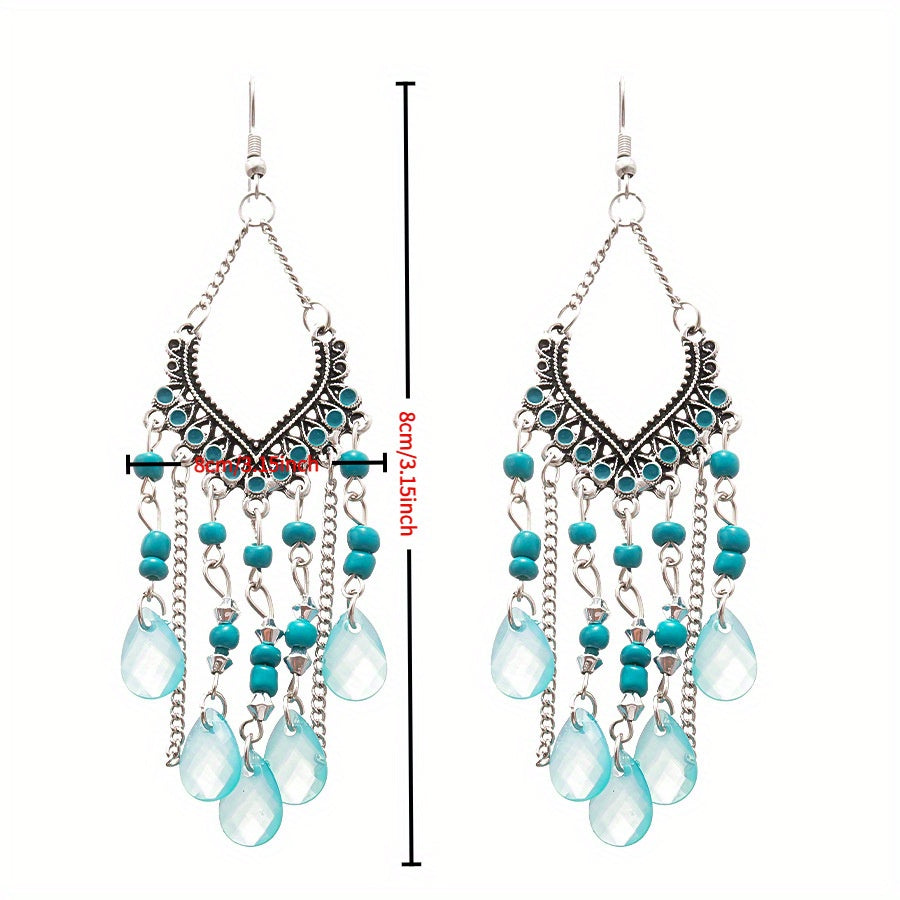 Bohemian Turquoise Teardrop Drop Earrings Boho Dangle