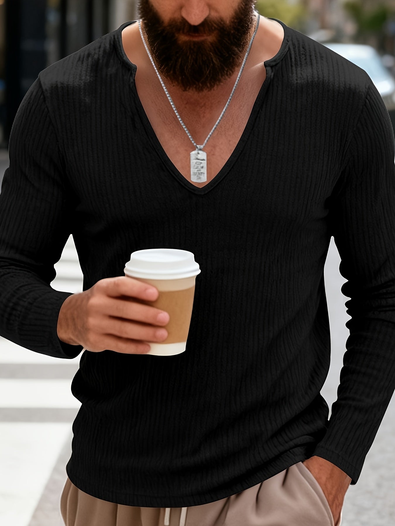 Tough Guy Men's American-Style V-Neck Long Sleeve T-Shirt