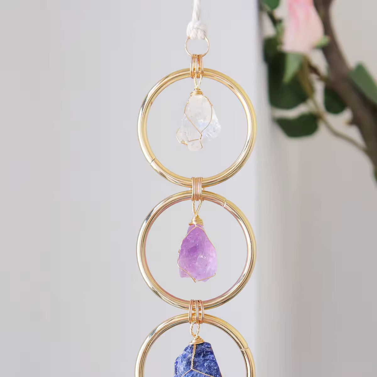 Modern Handcrafted Crystal Wall Hanging With Circular Stone