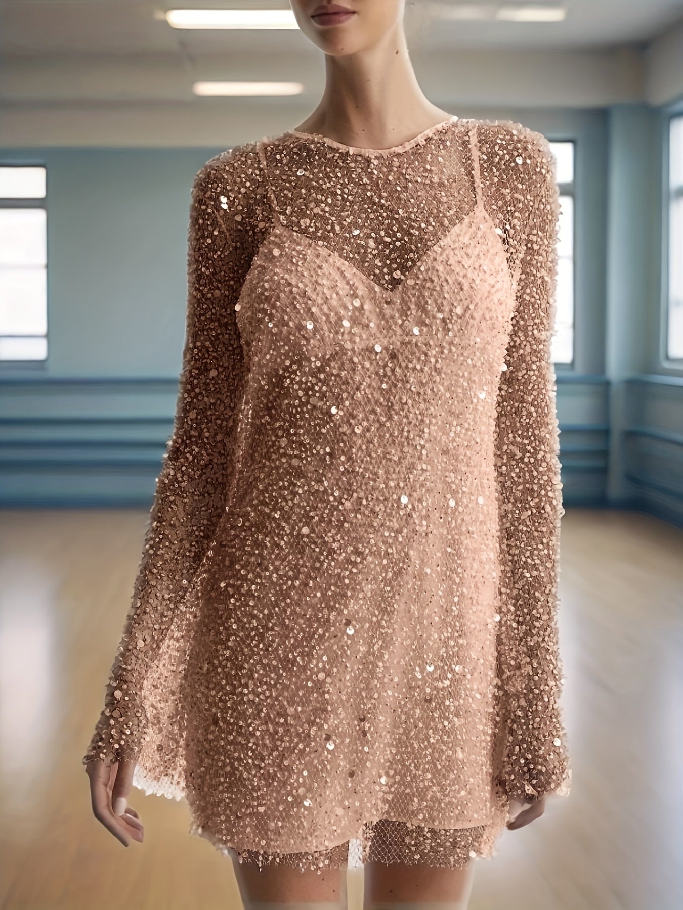 Sequin Mesh Two Piece Set With Lace Up Detail Women