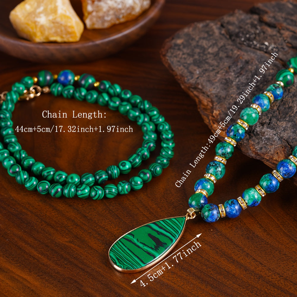 Malachite And Phoenix Lapis Lazuli Beaded Double Necklace