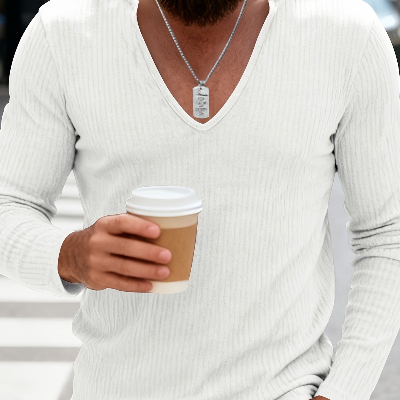 Tough Guy Men's American-Style V-Neck Long Sleeve T-Shirt