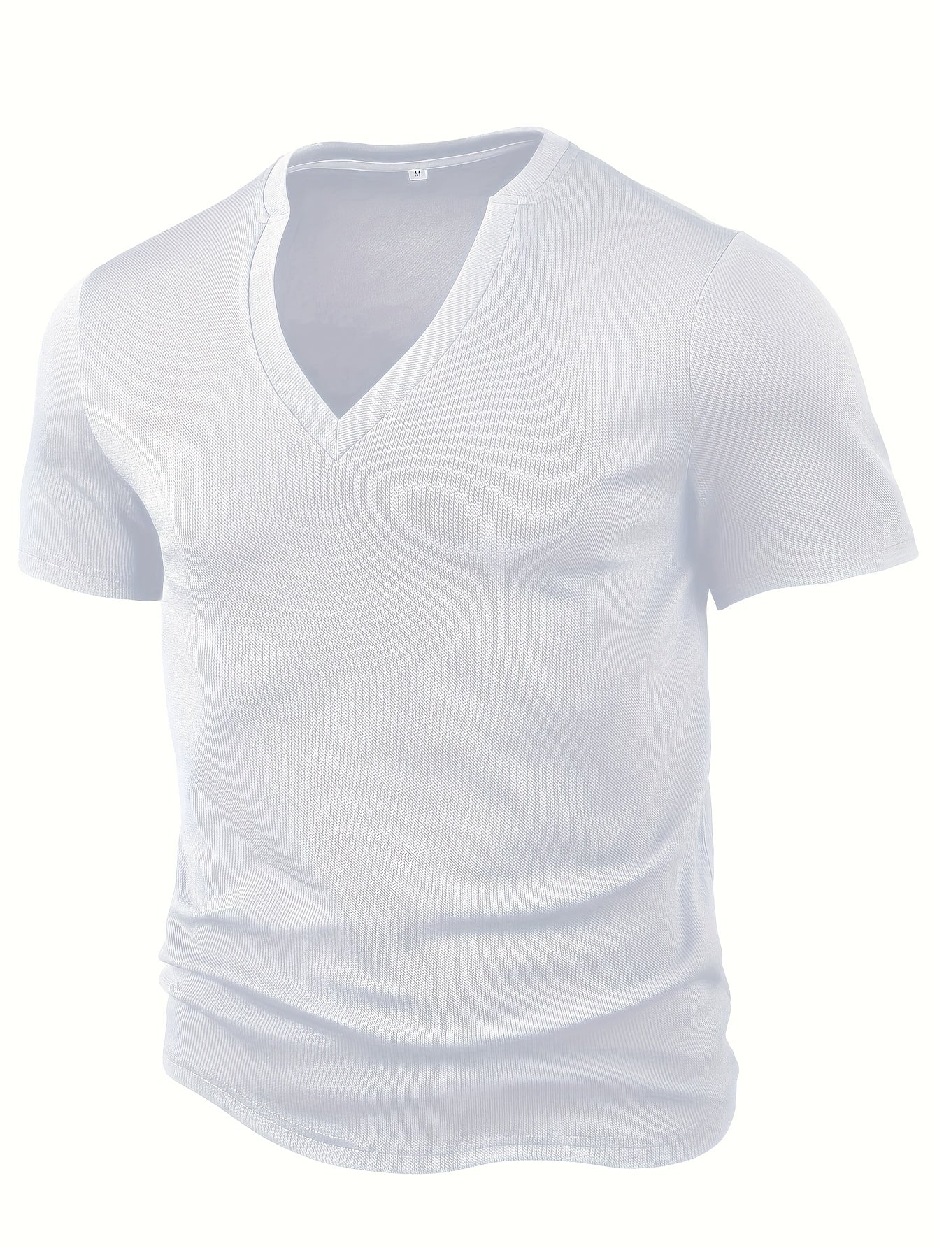Mens Deep V Neck T Shirt Stripe Knit Polyester Fitted