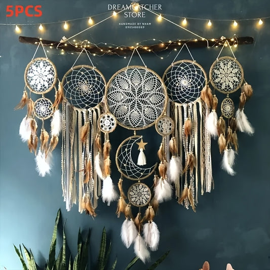 Dream Catcher Set 5pc Boho Elegant Moon And Sun Wall Decor