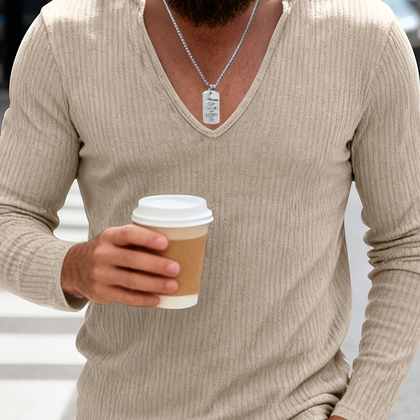 Tough Guy Men's American-Style V-Neck Long Sleeve T-Shirt