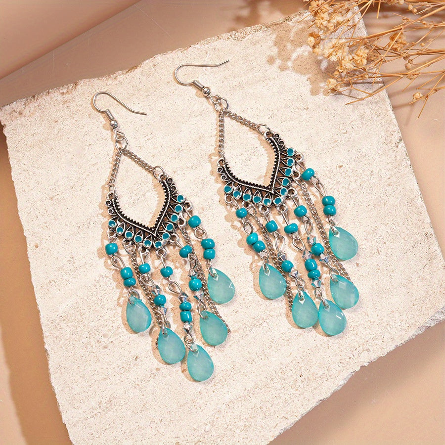 Bohemian Turquoise Teardrop Drop Earrings Boho Dangle