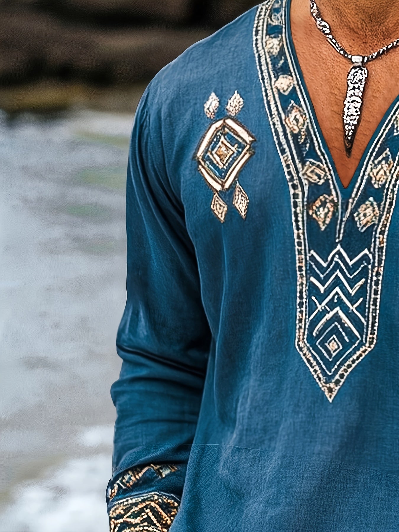 Blossom And Radiate Mens Bohemian Geometric Print Long Sleeve Shirt