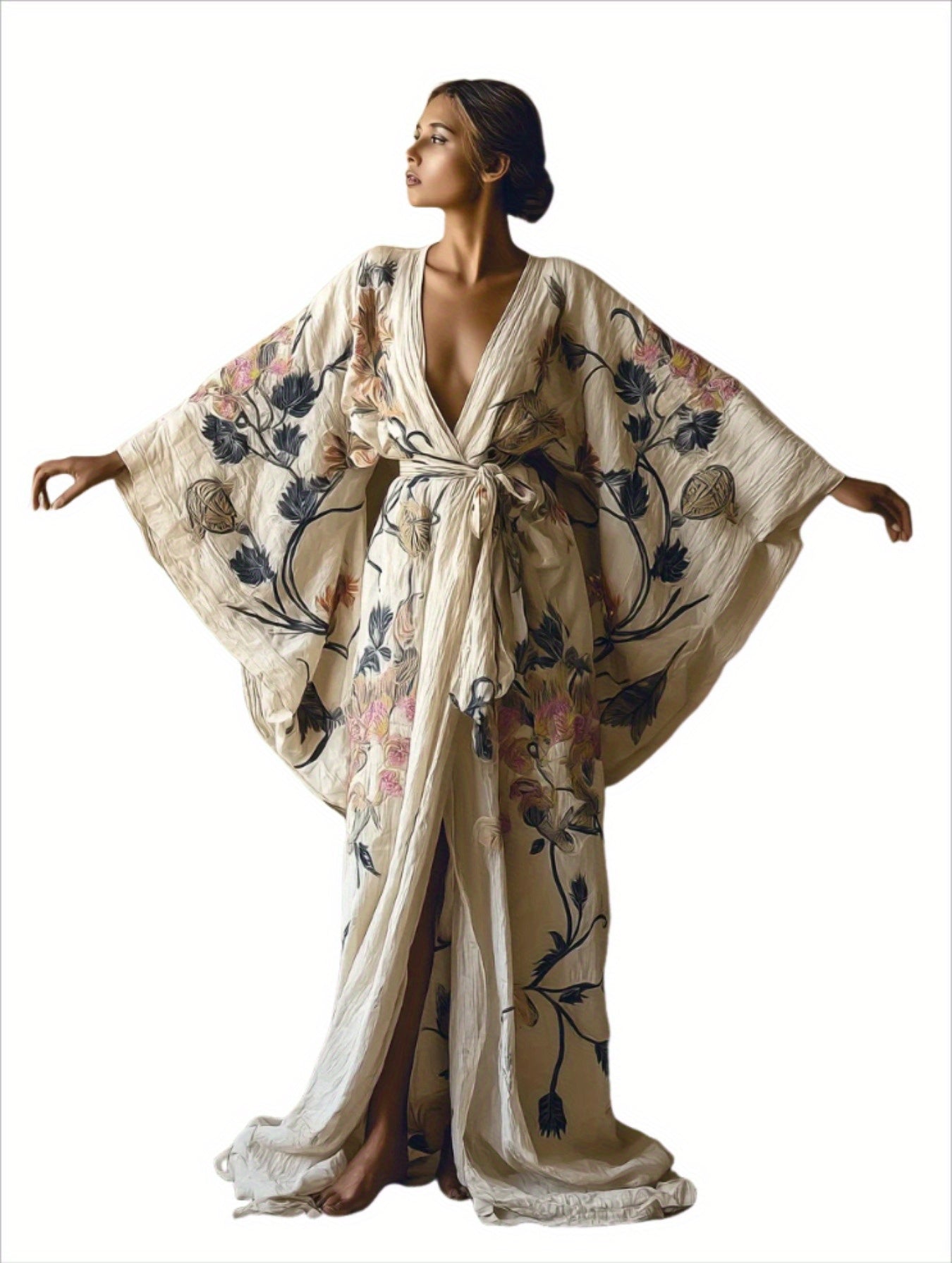 Blossom And Radiate Japanese Kimono Robe 3D Floral Print