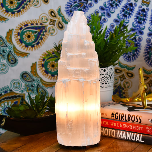 Blossom & Radiate Selenite Skyscraper Lamp With Dimmer