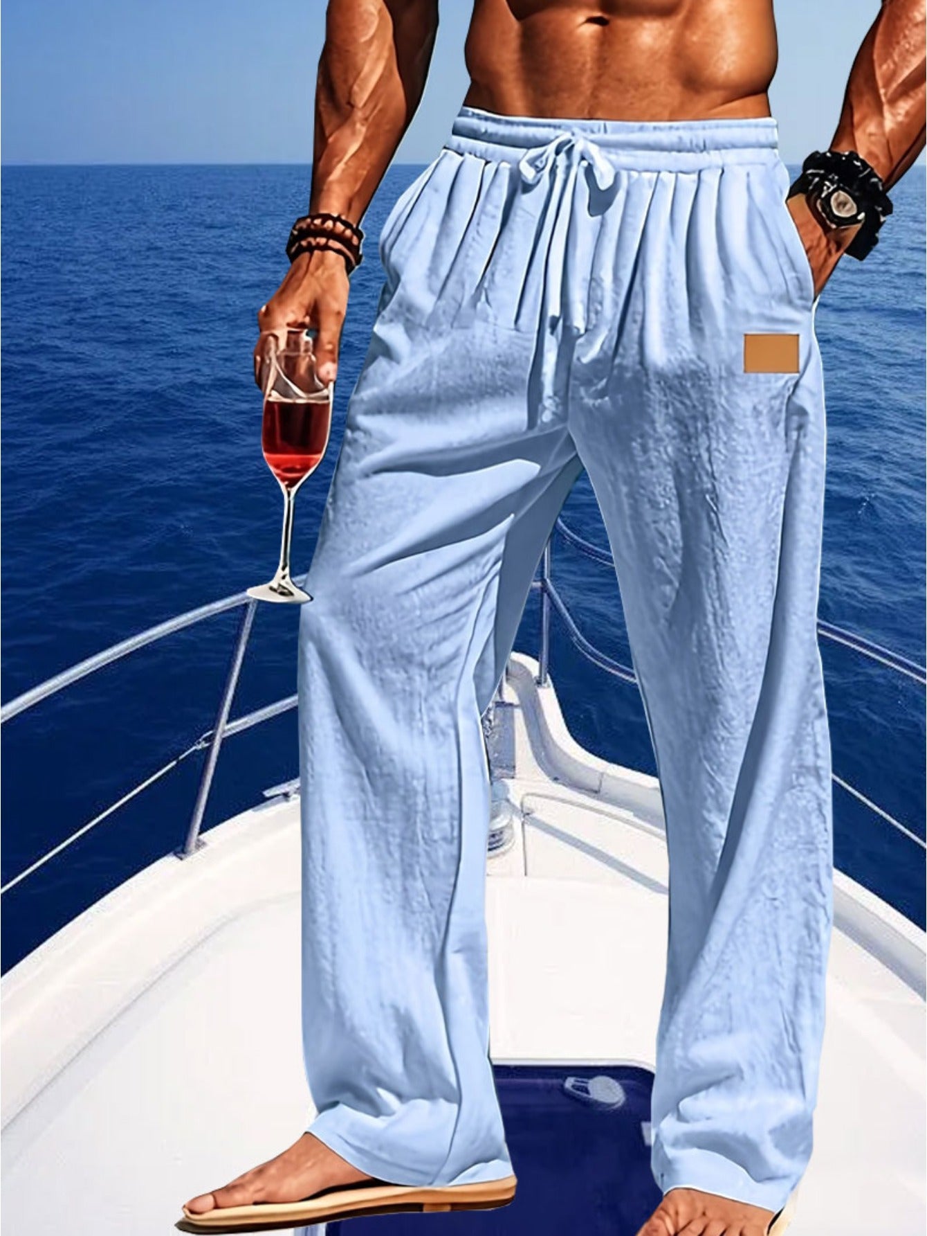 Men's Lightweight Cotton Beach Pants With Zippered Waistband