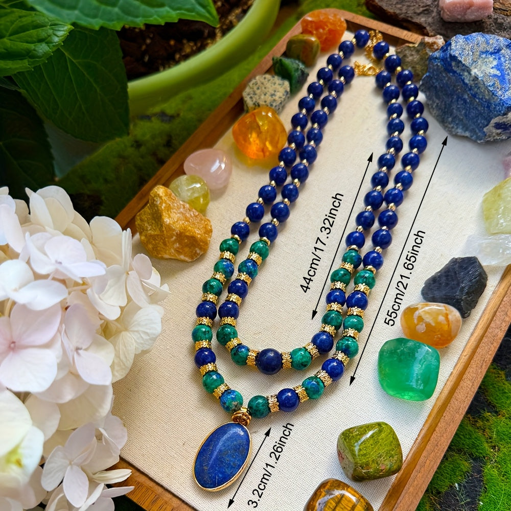 Blossom And Radiate Lapis Lazuli Double Layer Necklace Stone