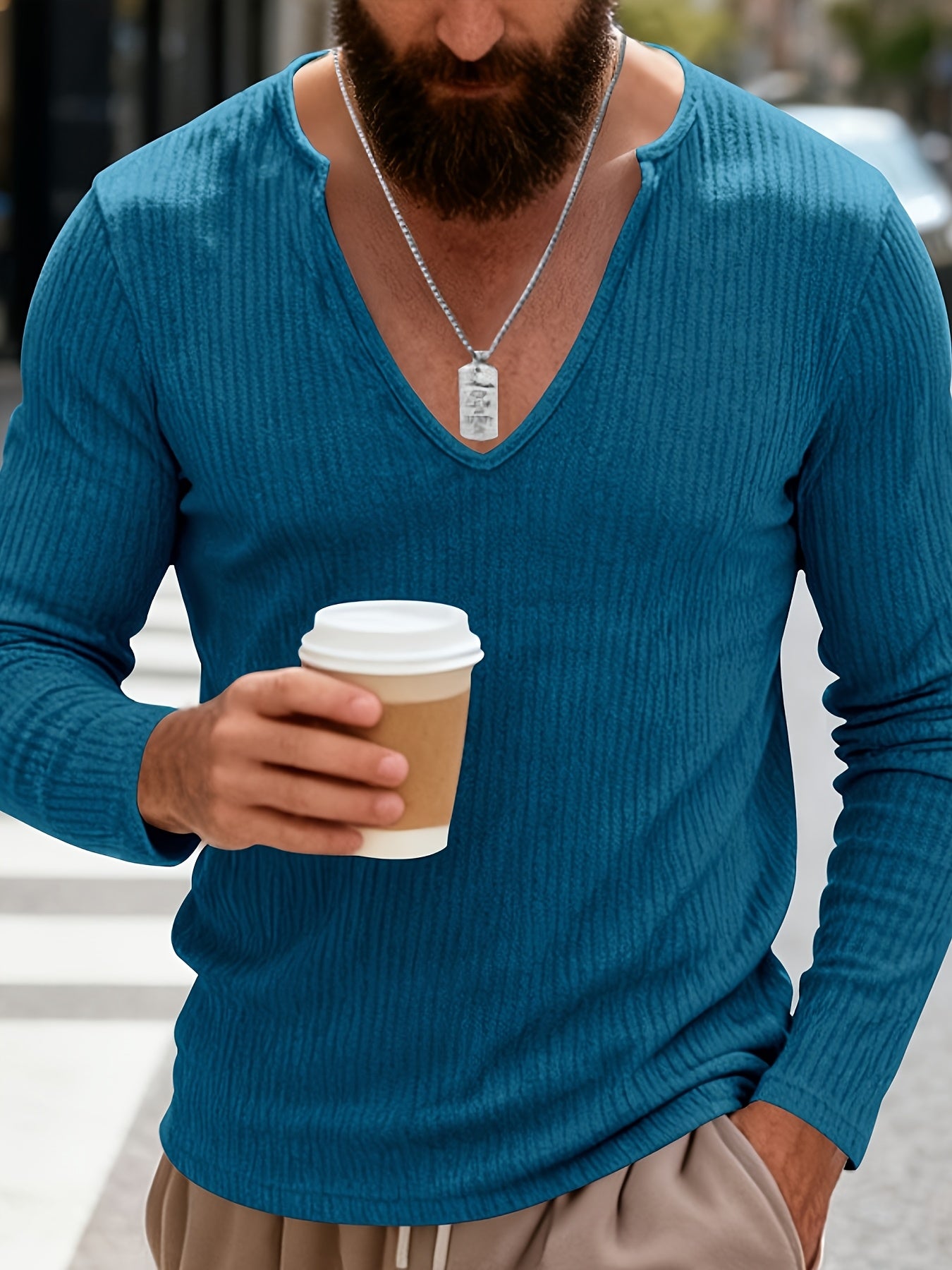 Tough Guy Men's American-Style V-Neck Long Sleeve T-Shirt
