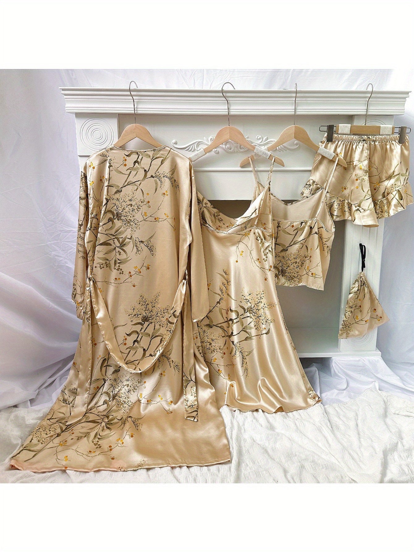 Five Piece Printed Cherry Pajama Set For Women Lightweight Cotton Homewear Comfort