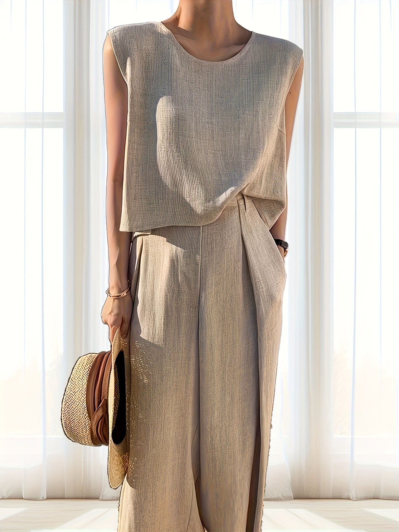 Blossom Radiate Spring Summer Sleeveless Top And Pants Set