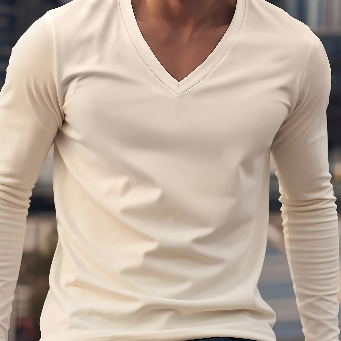 Men's V-Neck Long Sleeve Shirt for Casual Wear