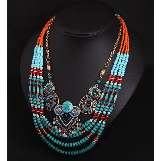 Bohemian Chic Beaded Necklace For Women With Turquoise Accents And Blue Beads