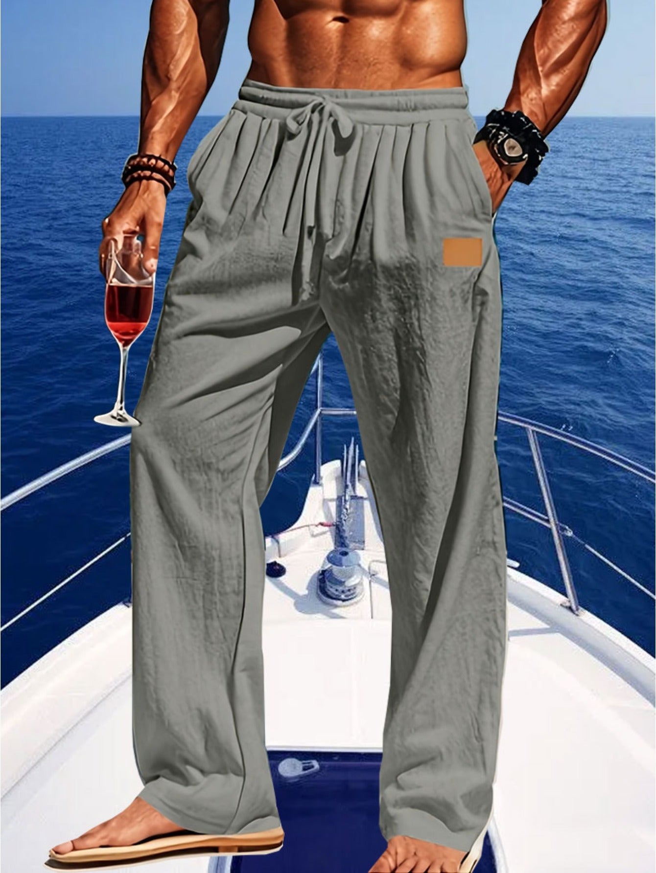 Men's Lightweight Cotton Beach Pants With Zippered Waistband