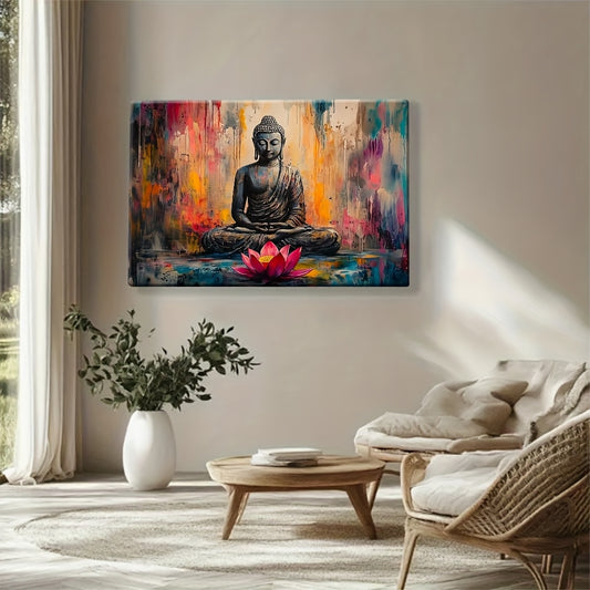 Abstract Buddha Canvas Wall Art With Wooden Frame For Zen Home Decor