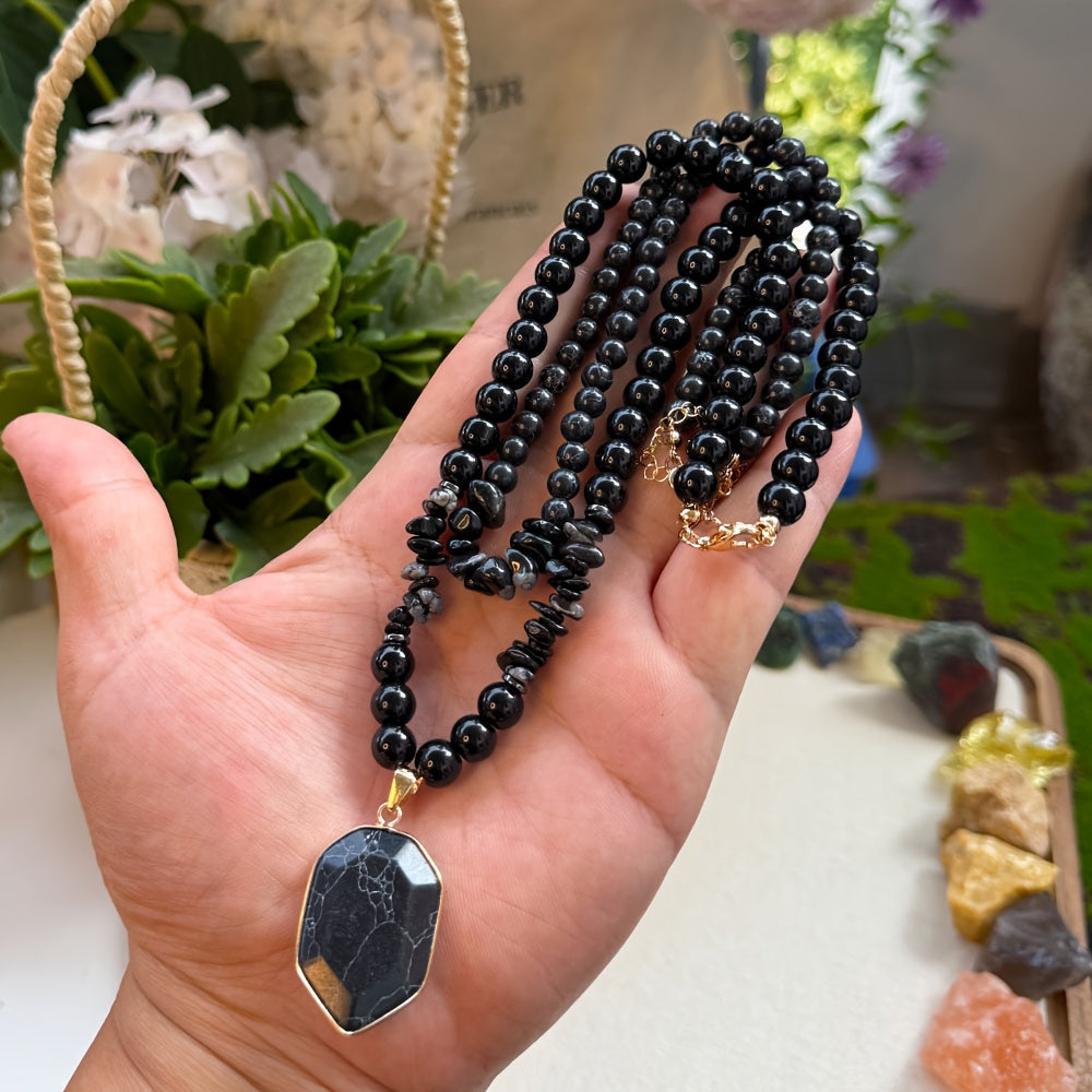 Blossom Radiate Grounding Obsidian Beaded Necklace Set