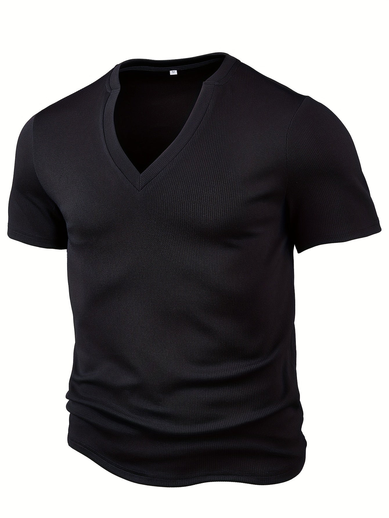 Mens Deep V Neck T Shirt Stripe Knit Polyester Fitted