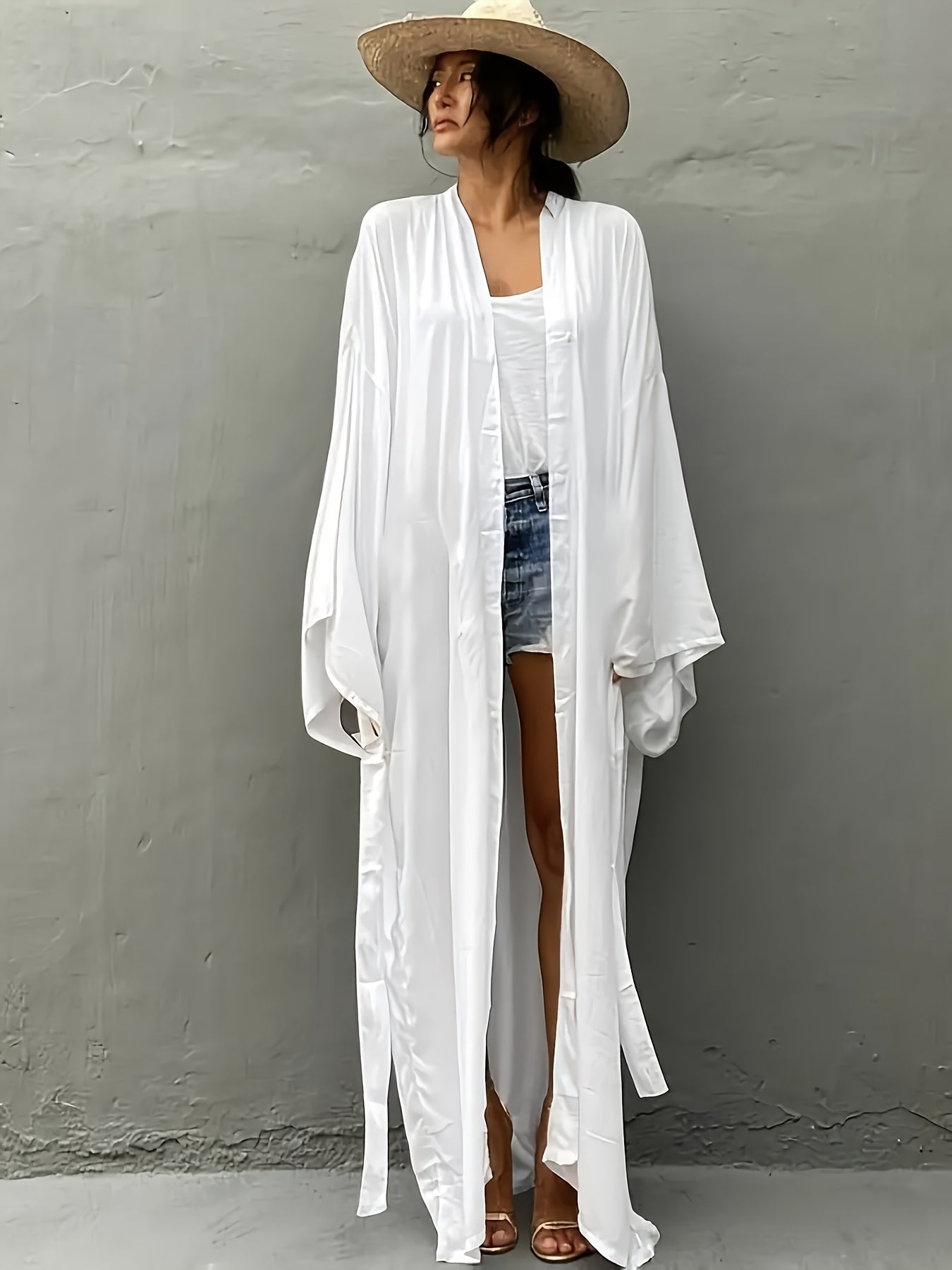 Boho Kimono Beach Coverup Robe With Belt For Casual Wear