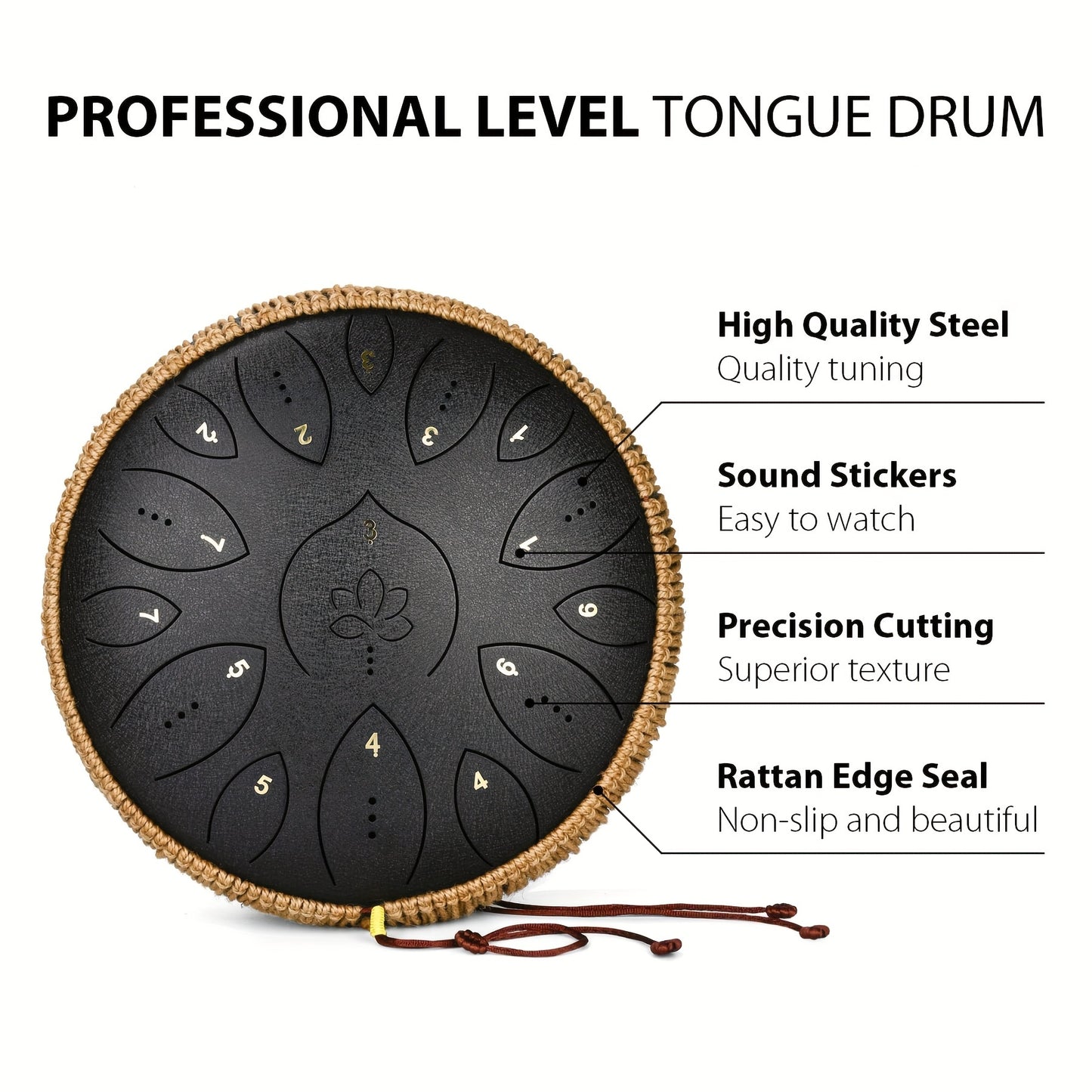 15 Note Steel Tongue Drum Handpan Instrument With Mallet Music Book Carry Bag C Major