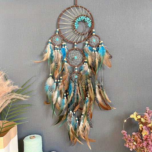 Handmade Feather Dream Catcher with Sky Blue Decoration, Colorful And Wall Mounted Wind Chime Decoration