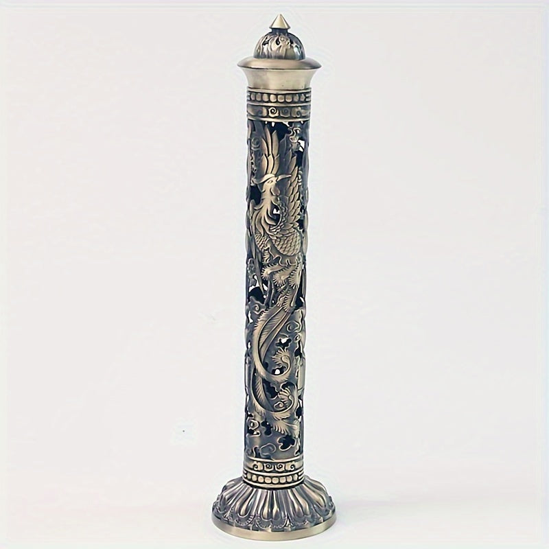 Buddha Heart Sutra Metal Incense Burner Vertical Pillar