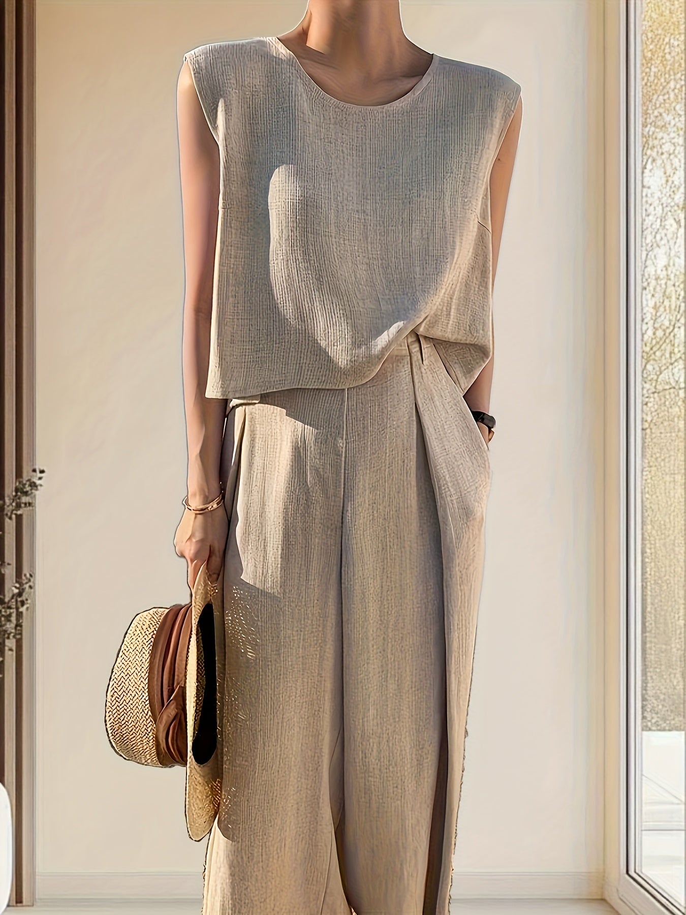 Blossom Radiate Spring Summer Sleeveless Top And Pants Set