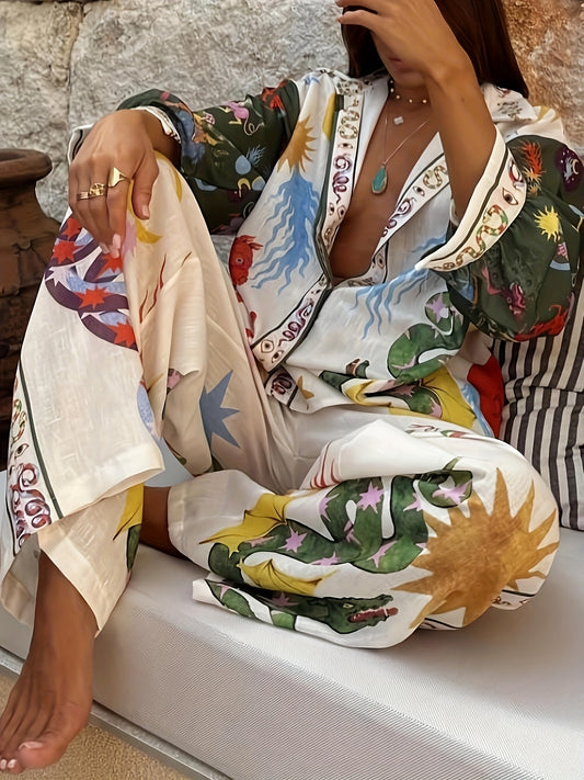 Blossom And Radiate Women's Print Shirt And Pants Set