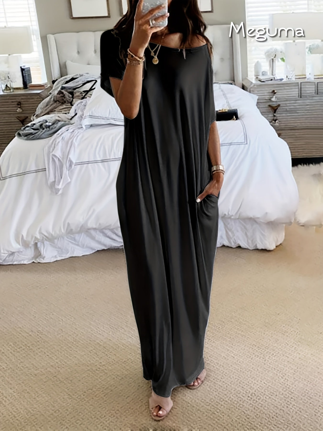 Womens Long Style Dress Crew Neck Comfortable Breathable