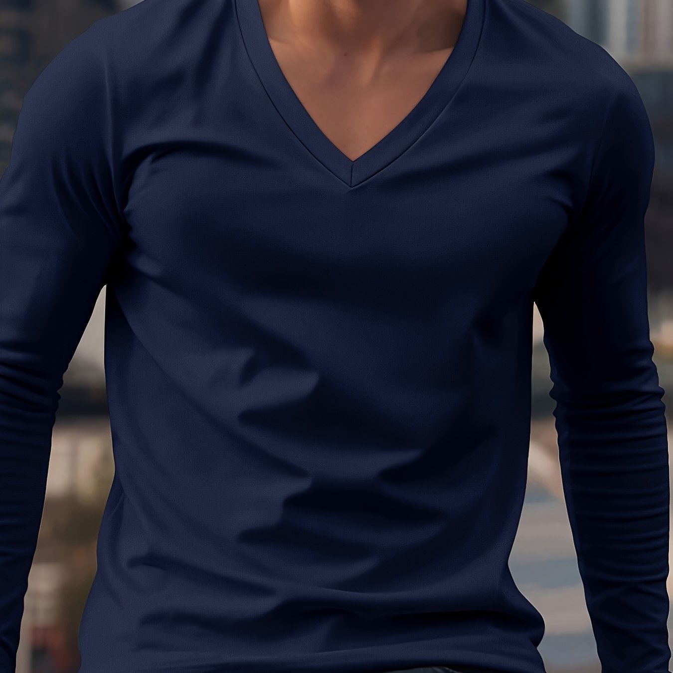 Men's V-Neck Long Sleeve Shirt for Casual Wear