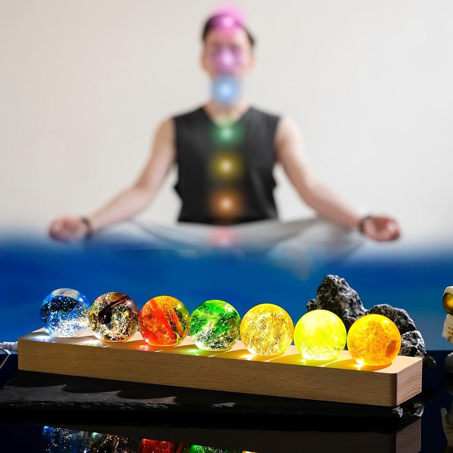 Crystal Crackle Sphere Glowing Base Rainbow Energy Decor