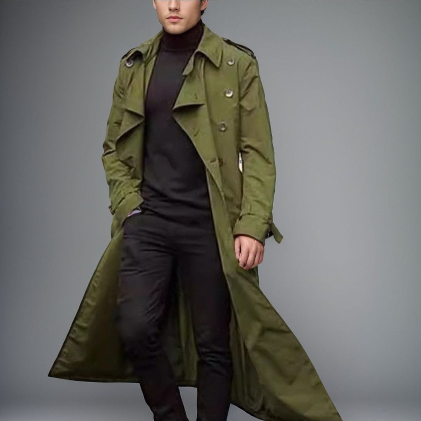 Blossom And Radiate Men Trench Coat Button Front Closure