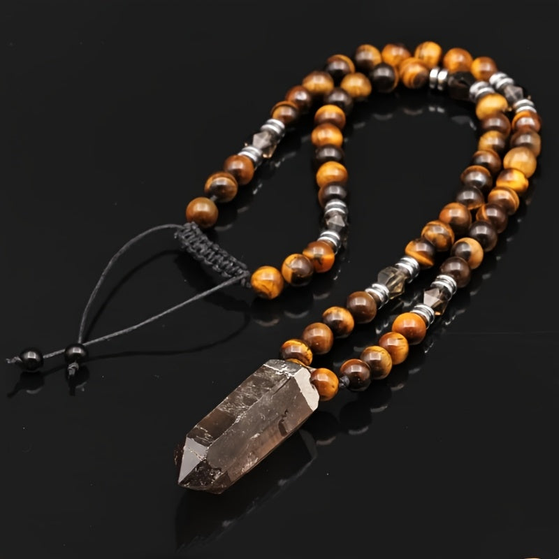 Natural Tiger Eye Beaded Necklace Boho Style Unisex Gift