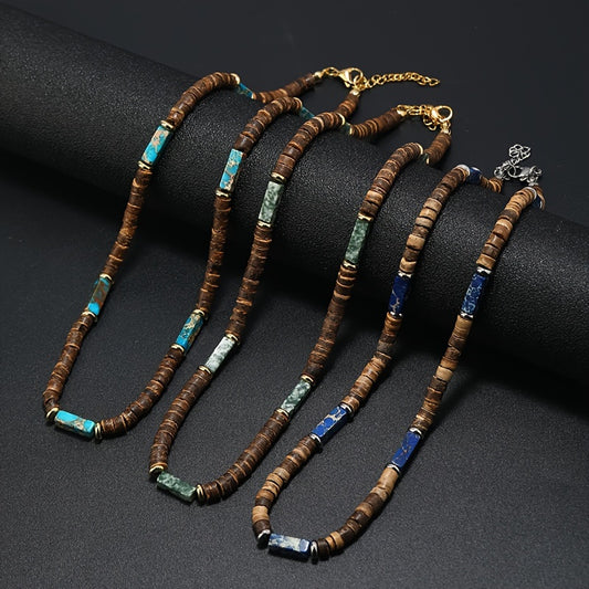 Boho Coconut Shell Beaded Necklace Set Of 3 Wooden Beads
